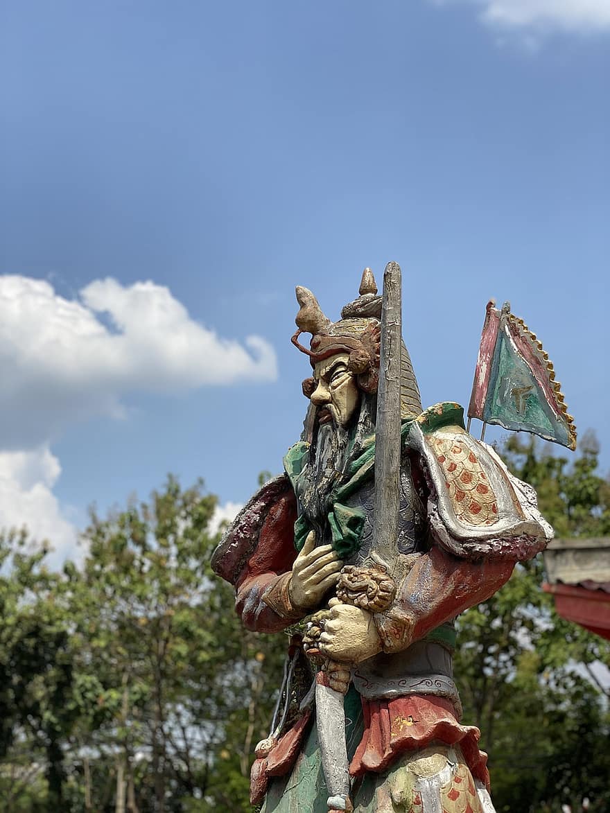 standbeeld, guan yu, krijger, god, godheid, beeldhouwwerk, monument, religie, Semarang, Java, culturen