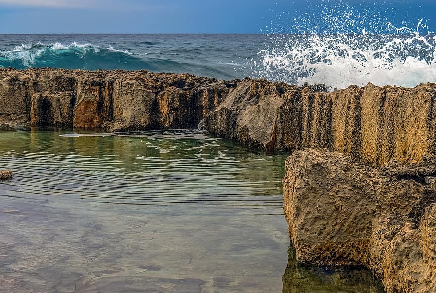 rochas, ondas, esguicho, Costa rochosa, spray, vento, movimento, agua, quebra, quebra-mar, natureza