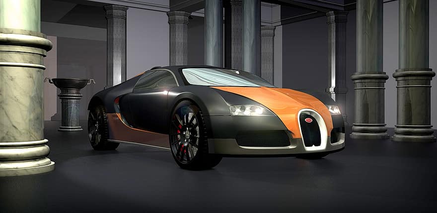 bugatti, Veyron, automóvil, auto, bolide, prototipo, representación, textura, 3d