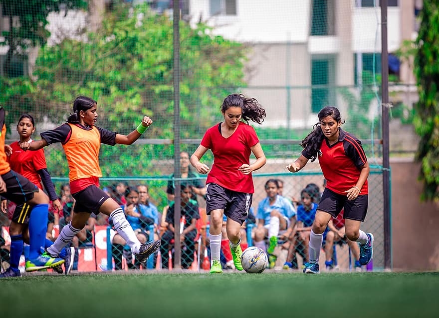 voetbalwedstrijd, vrouwenvoetbal, school-, schoolterrein, schoolleven, Orchids The International School, nieuwe stad, Jodthbhim, Kolkata, West Bengalen, sport