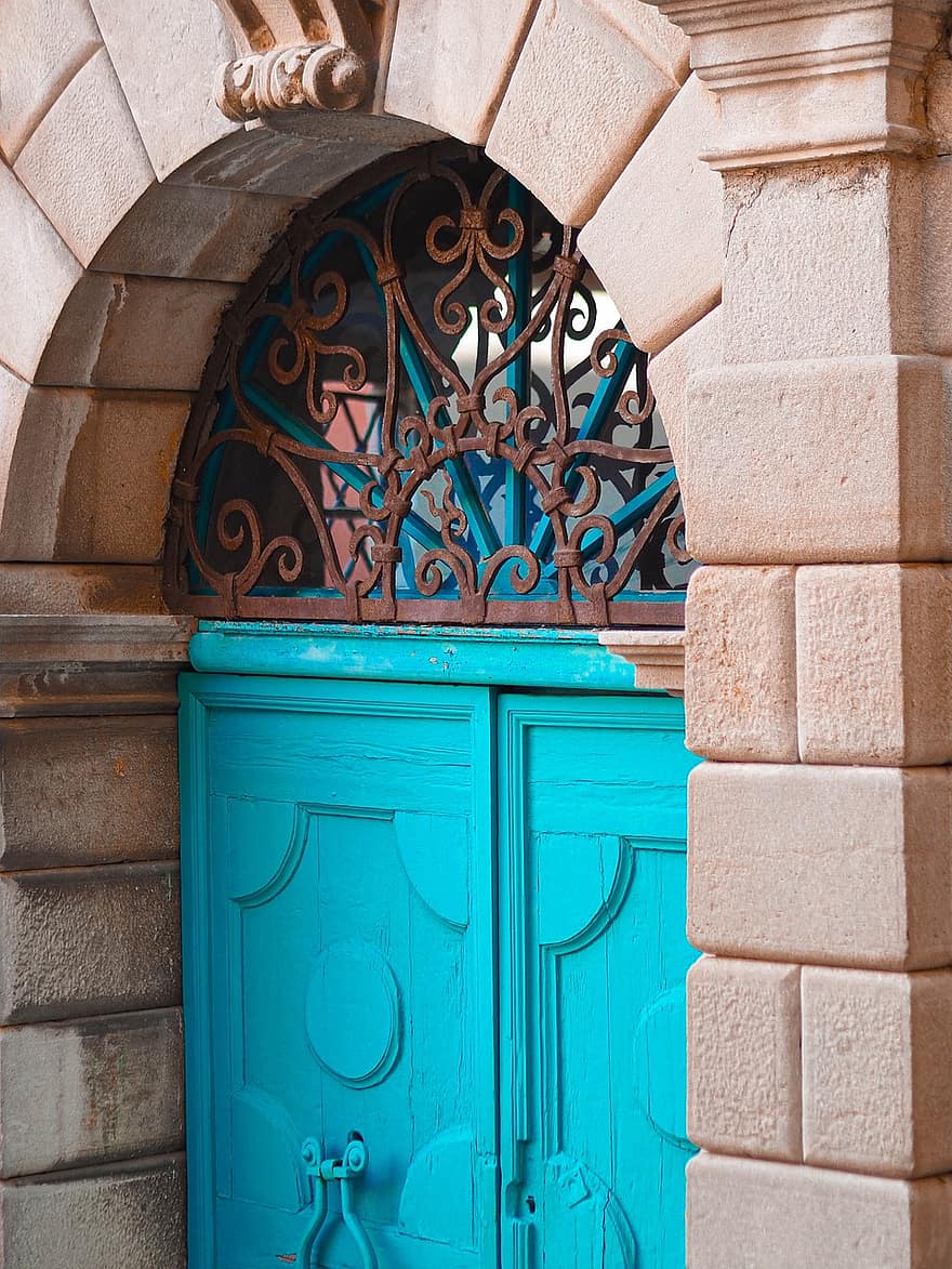 синя врата, къща, Средиземно море, врата, архитектура, вход, арка, порта, Хърватия, Истрия, Rabac