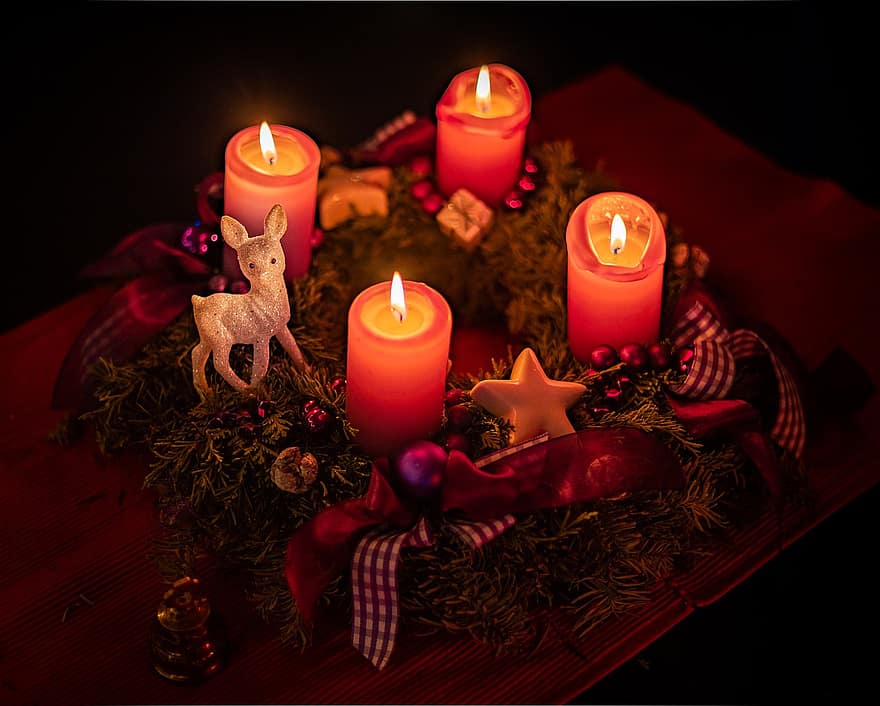 Коледа, свещи, украса, тема, празник, сезонен