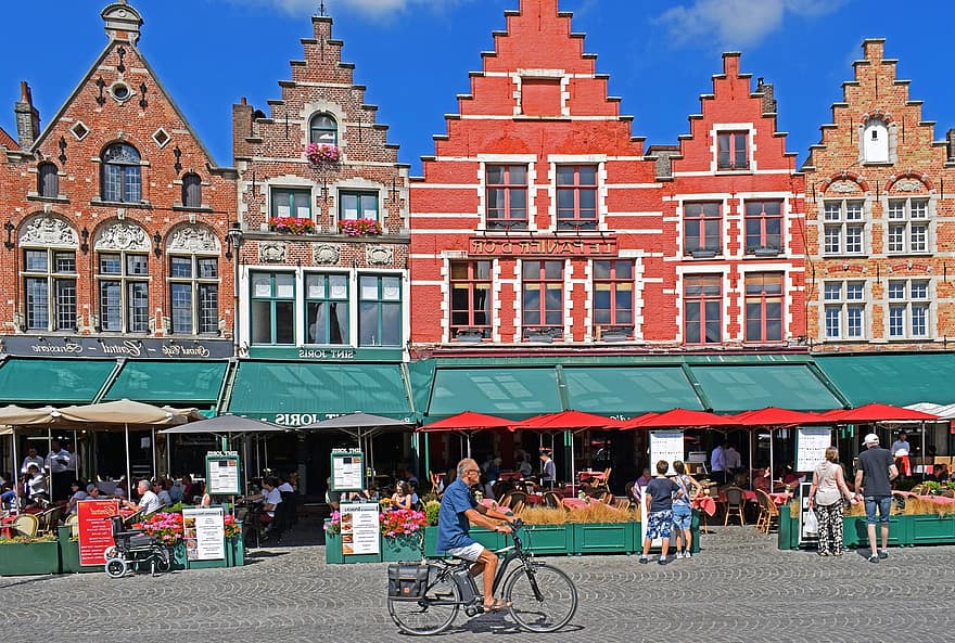 mercato, viaggio, turismo, Brugge, piazza, edifici, architettura, città, Belgio, pittoresco, fiandre