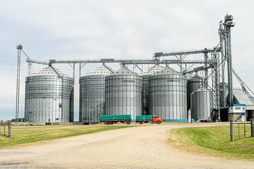 silos, camión, campo, rural, granero, agricultura, almacenamiento, estructura, industria, silo, granja