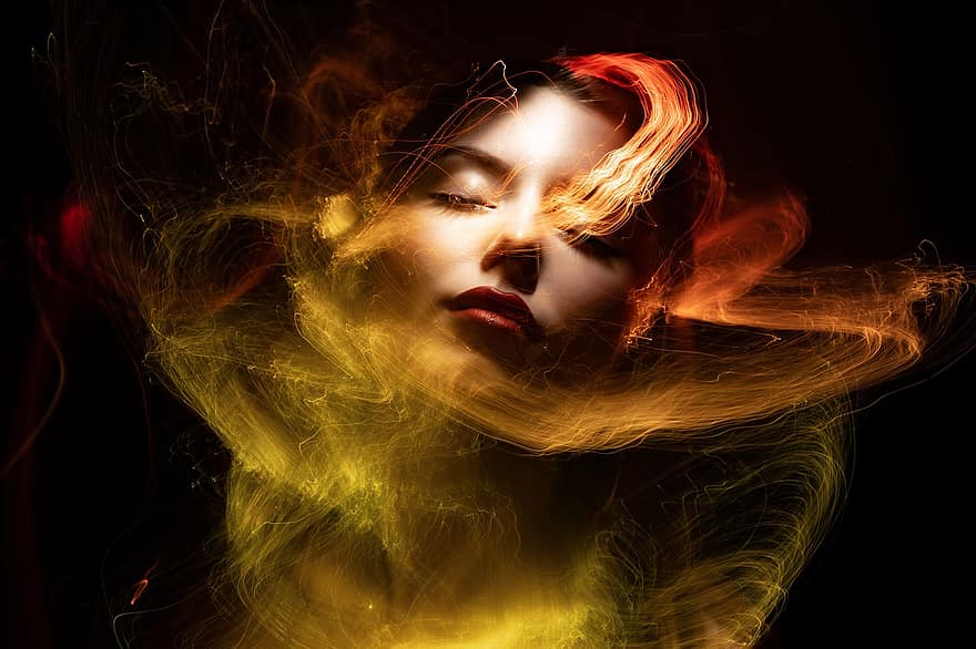 Woman, Face, Light Painting, Light, Girl, Beauty, Portrait, Abstract, Colorful, Fantasy, Magical