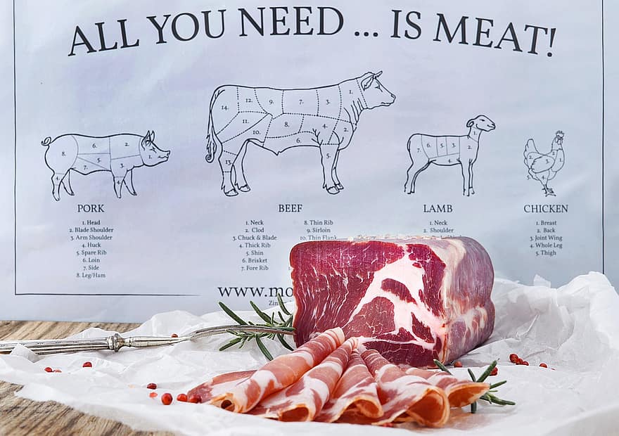 vlees, rauw, vers, eiwit, varkensvlees, voedsel, varken, fijnproever, maaltijd, spek, dik