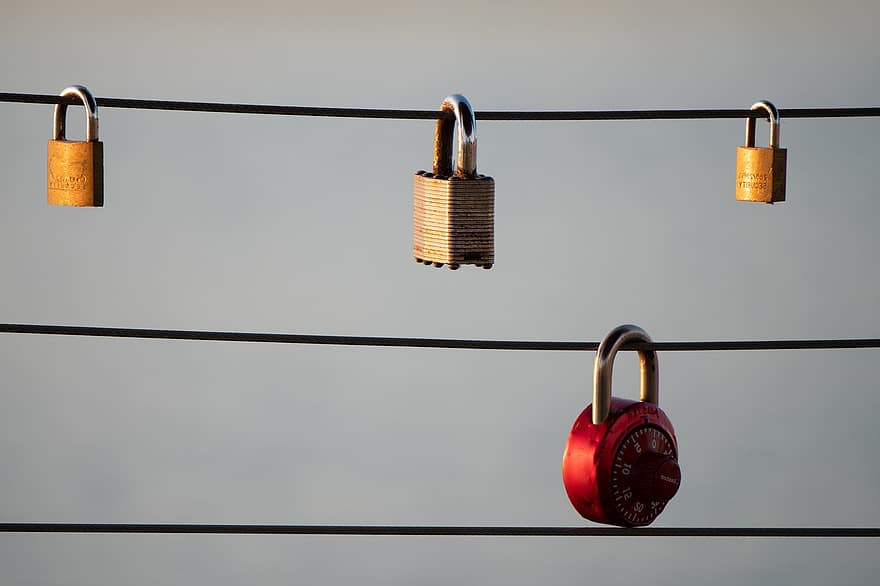 Locks, Wire, Hanging, Lines, Key, Surreal, Creative, Abstract, Photography