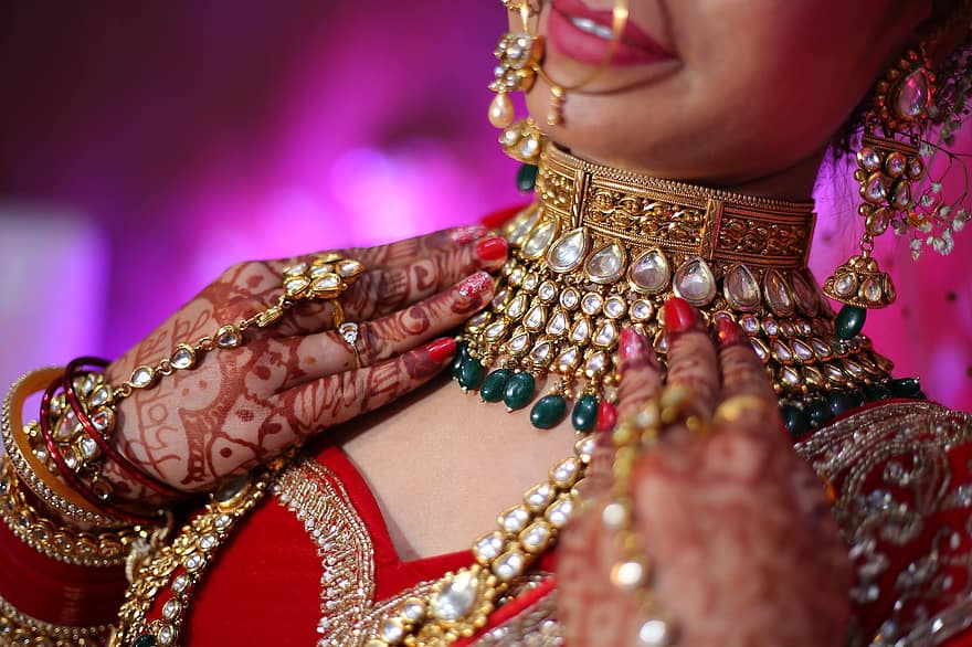 kvinna, brud, smycke, skönhet, pärlor, indisk, mehndi, henna, mehndi mönster, kultur, brudgum