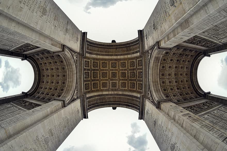 триумфална арка, паметник, Париж, структура, исторически, забележителност, туристическа атракция, град, Френски, туризъм