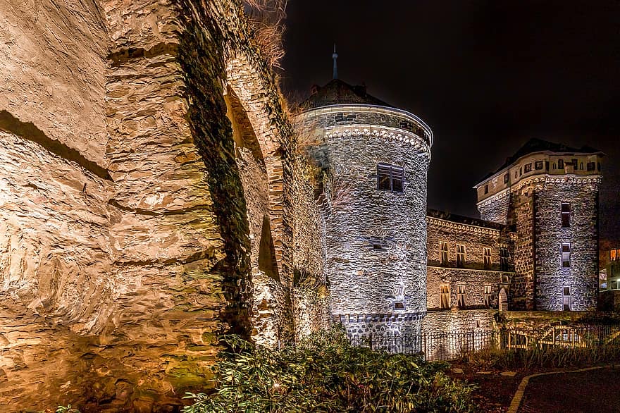 Andernach, by, Rheinland-Pfalz, slottruiner, Tyskland, natt, historisk, arkitektur, bygning