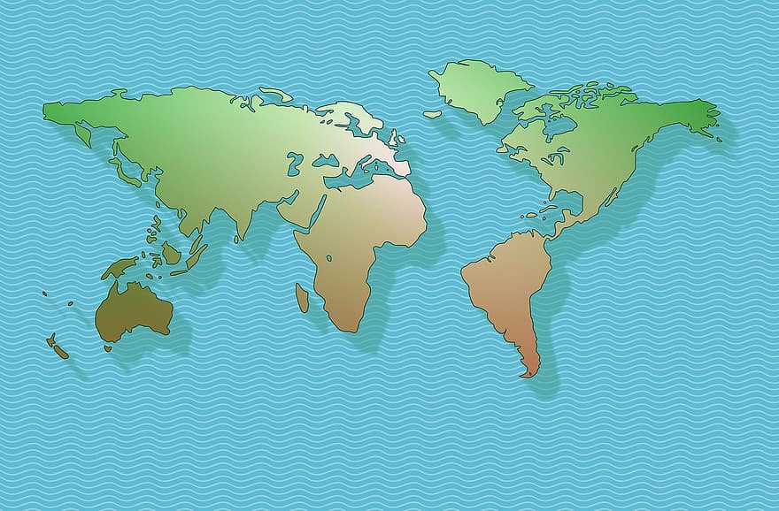mapa, Mapa del món, món, terra, geografia, continents, blau, oceà, regions, Grafismes, fons