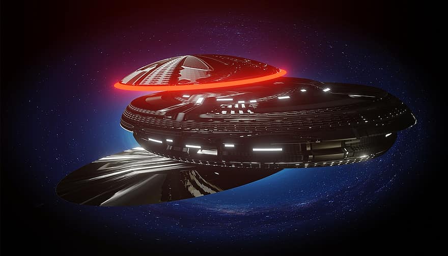 Vesmírná loď Vesmír, sci-fi, futuristický, UFO, létající, digitální umění, prostor, galaxie, Věda, technologie, vesmírné cestovní vozidlo