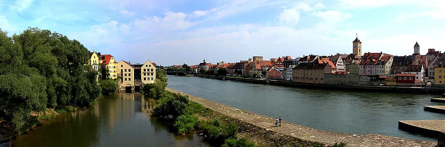 regensburg, Germania, fiume, città, Baviera, panorama, città vecchia, edifici, paesaggio urbano, architettura, posto famoso