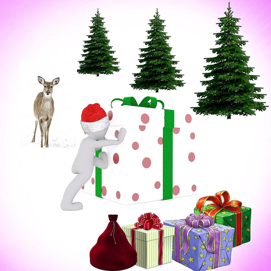 jul, festival, god Jul, gran, gåvor, eve, dekoration, jultomten, vinter-, skog