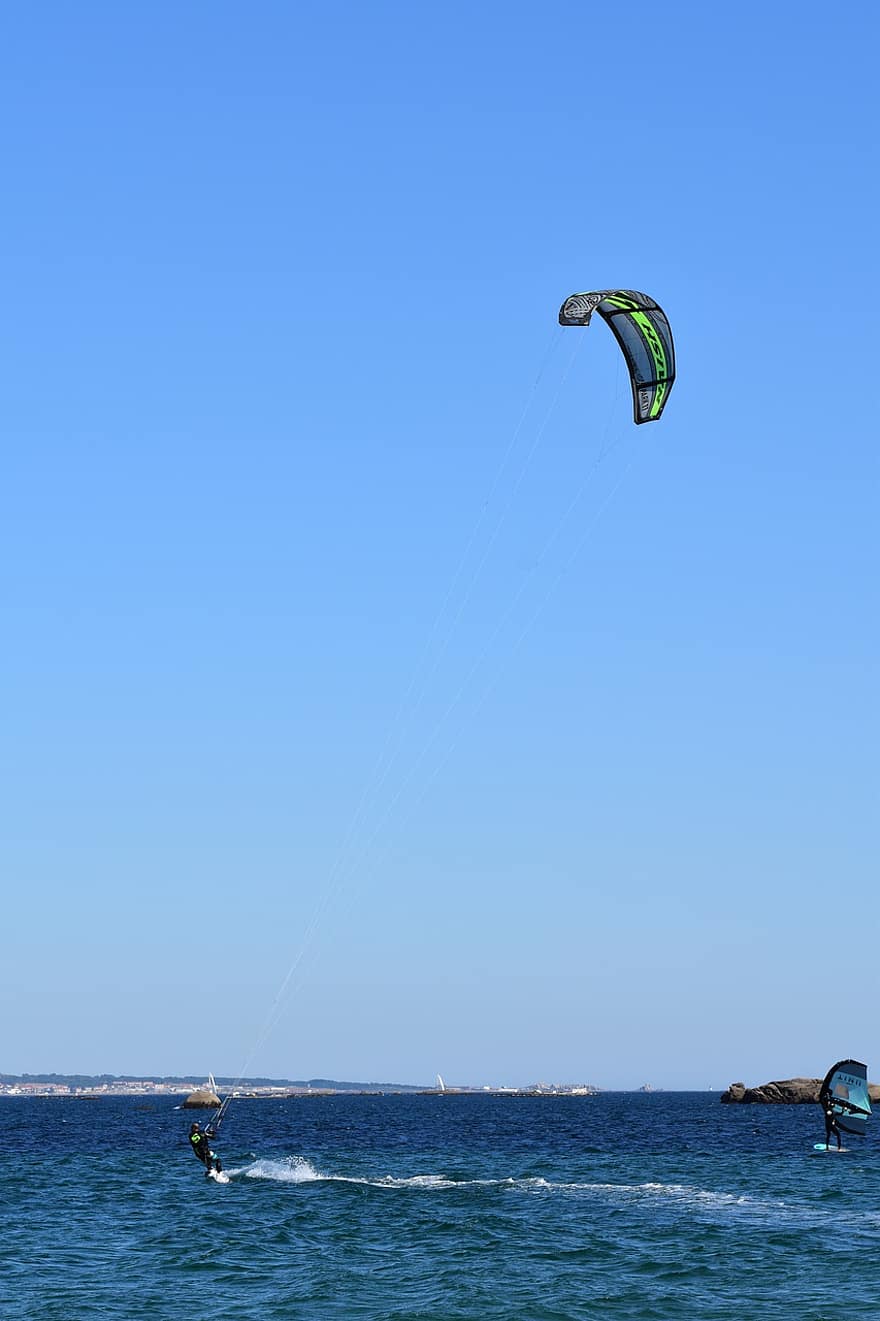 kitesurfing, kiteboarding, hav, vannsport, Galicia, Spania, Fritidsaktivitet