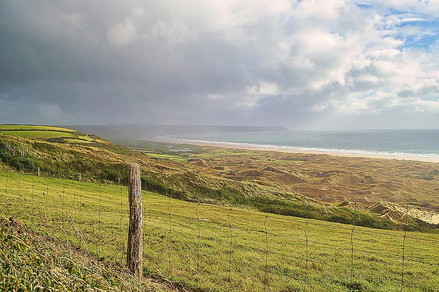 mar, illa, camp, naturalesa, paisatge, península de Cotentin