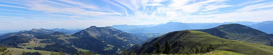 kalnų kraštovaizdis, Viršūnių susitikimo panorama, žygis, Osterhorno grupė, Trattbergas, tennengau, salzburgerio žemė