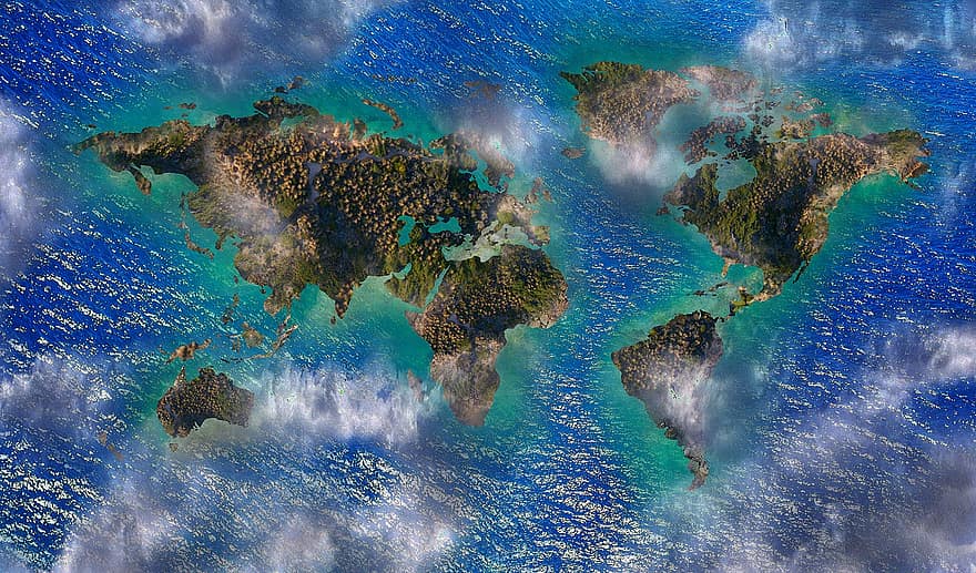 Earth, Map, Geography, World, Continents, Clouds, Fantasy, Landscape, Sci Fi, Ocean, Island