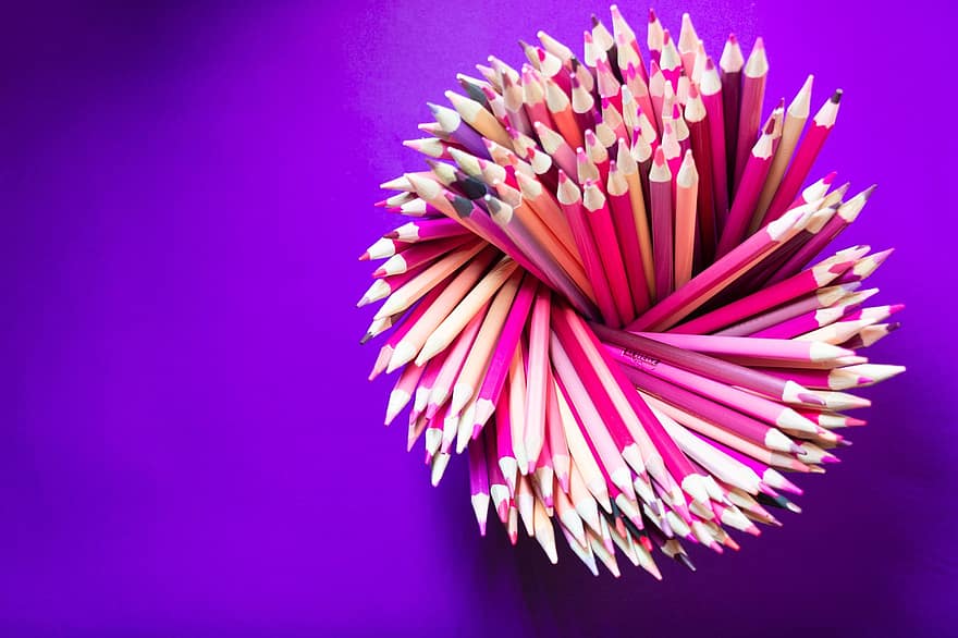 pieštukai, rožinis, violetinė, mokykloje, švietimas, spalva, spalvinga, piešti, dizainas, piešimas, aštrus