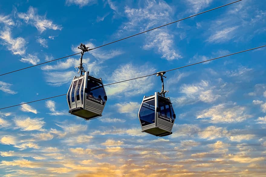 Cable Car, Sky, Clouds, Cable Transport, Cables, Cabins, Transport, Transportation, Travel