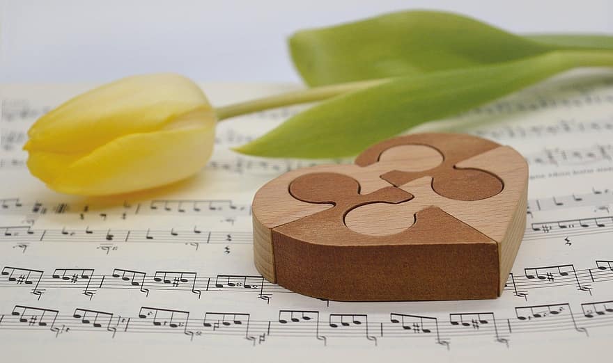 Heart, Mother's Day, Valentine's Day, Tulip, Love Song, Music, Grades, Heart Puzzle, Wooden Heart, Puzzle, Valentine