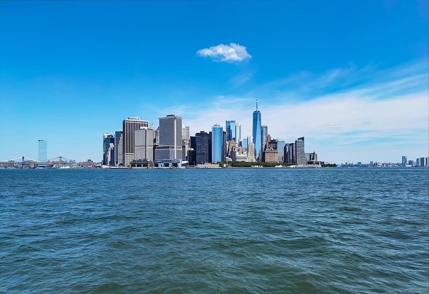 Battery Park City, río, Nueva York, frente al mar, comunidad residencial, ciudad, horizonte, edificios, rascacielos, paisaje urbano, horizonte urbano