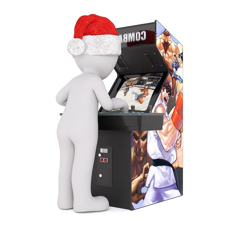 vit manlig, 3d modell, hela kroppen, 3d santa hatt, jul, santa hatt, 3d, vit, isolerat, enarmad bandit, spela