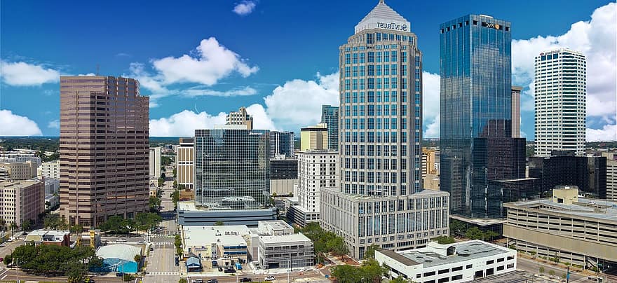 Tampa, láthatár, tampa skyline, Florida, város, felhőkarcoló, városkép, építészet, épület külső, épített szerkezet, városi látkép