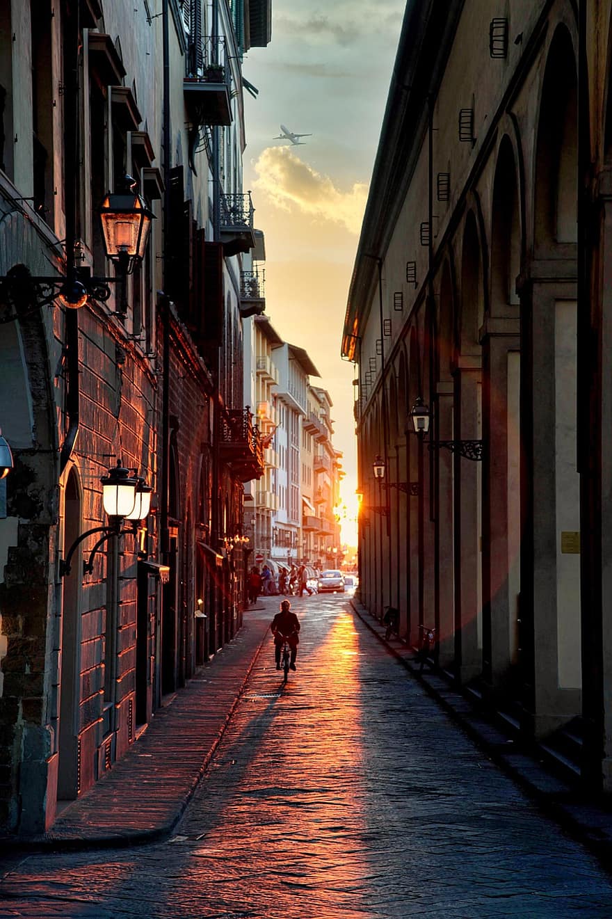 Sky, Background, Wallpaper, Road, Street, Alley, Sunset, Firenze, Florence, architecture, dusk