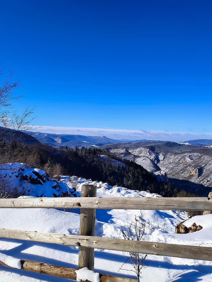 mùa đông, tuyết, hàng rào gỗ, phong cảnh, phong cảnh, Trebevic, bosnia, núi