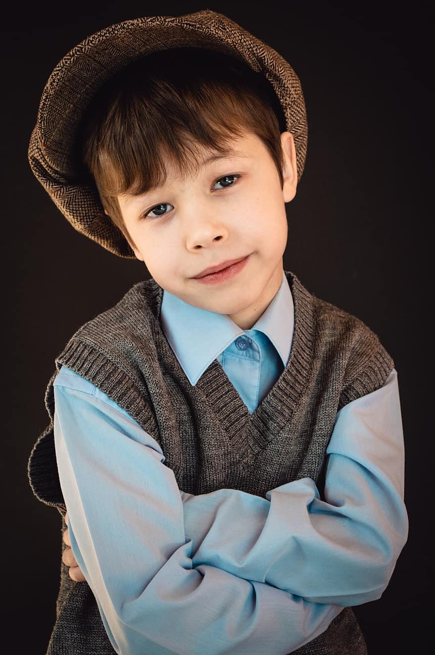 Boy, Kid, Fashion, Smile, Pose, Crossed Arms, Model, Child, Young, Cute, Cap
