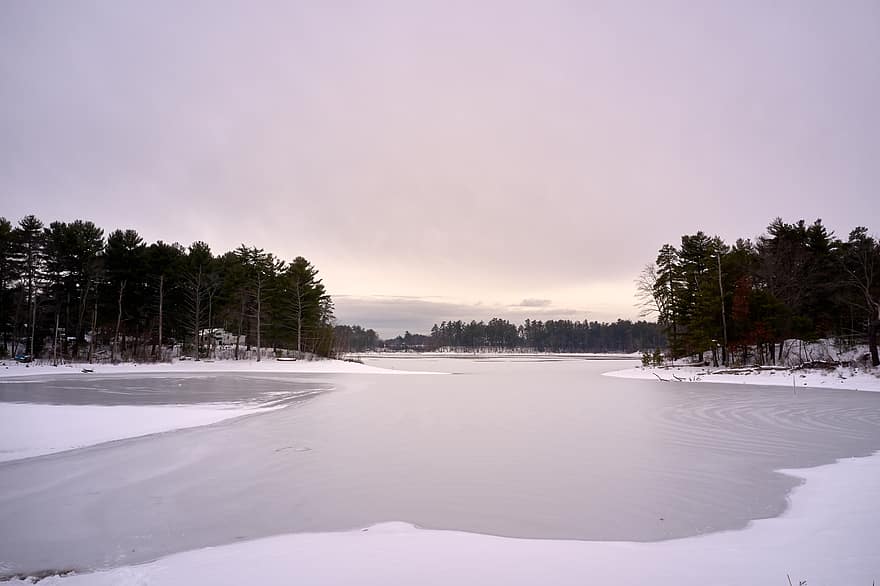 frozen, lake, ice, pond, nature, outdoor, snow, winter, icy, climate, sky