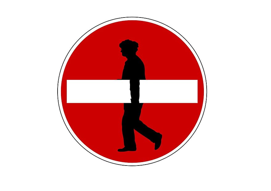om, siluetă, bord, strada cu sens unic, semn de circulație, Enge, eroare, dispoziţie, credinţă, ideologie, ignoranţă