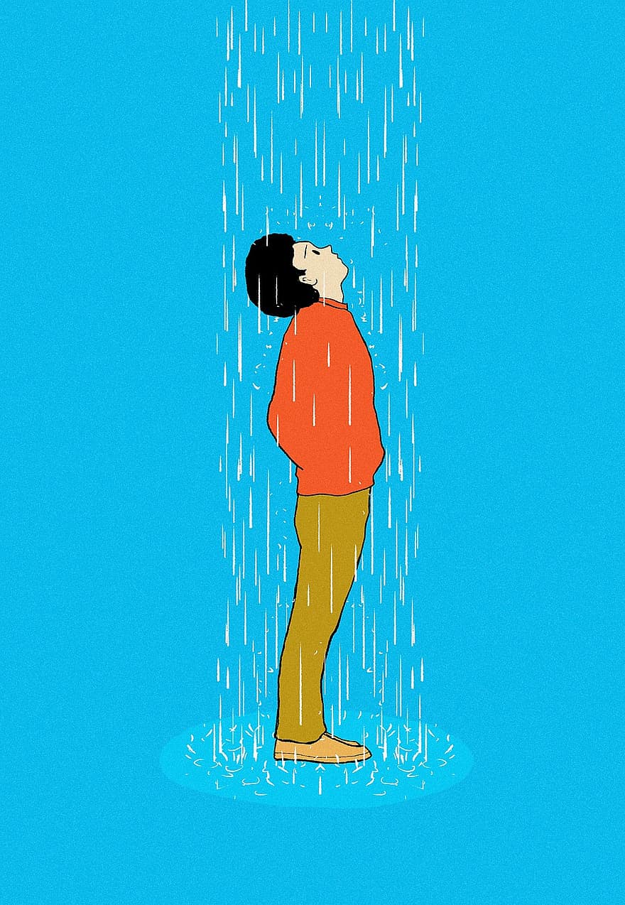 Cartoon, Rain, Loneliness, Youth, Blue Rain