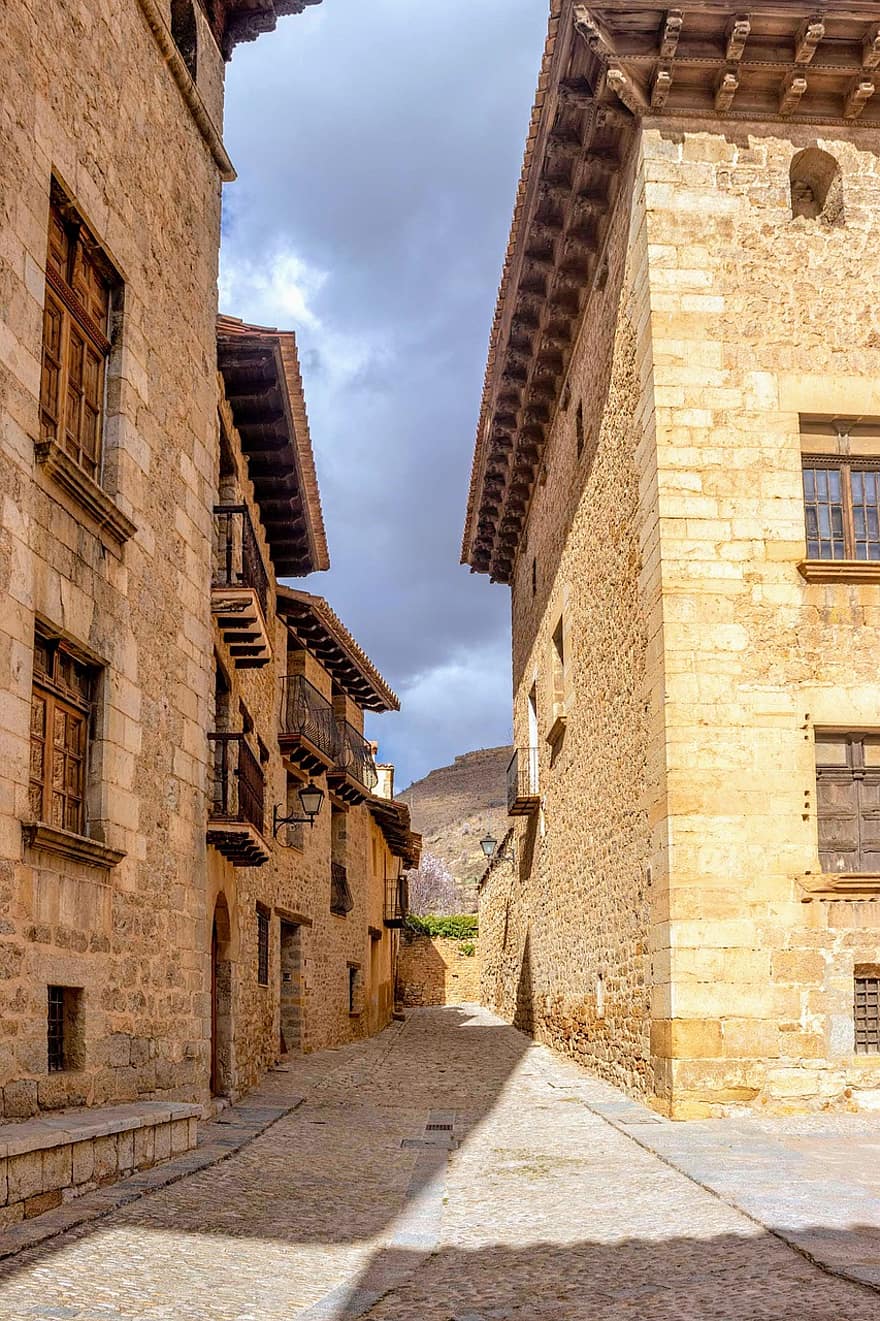 旧市街、スペイン、アラゴン、タウン、路地、建築、歴史、古い、建物の外観、文化、建造物