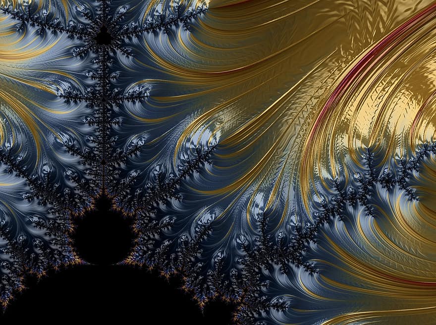Patrón fractal, fondo espiral, fondo metalizado, arte digital, arte abstracto, fondo, fractal, caleidoscopio, Pan de Almendras, julia, diseño