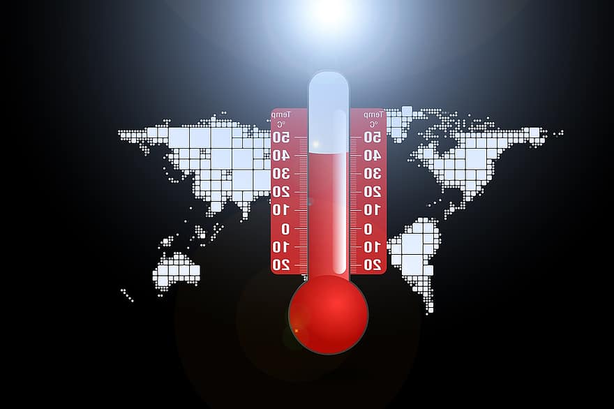cambio climático, termómetro, temperatura, globo, calentamiento, global, calentamiento global, caliente, calor, clima, tierra