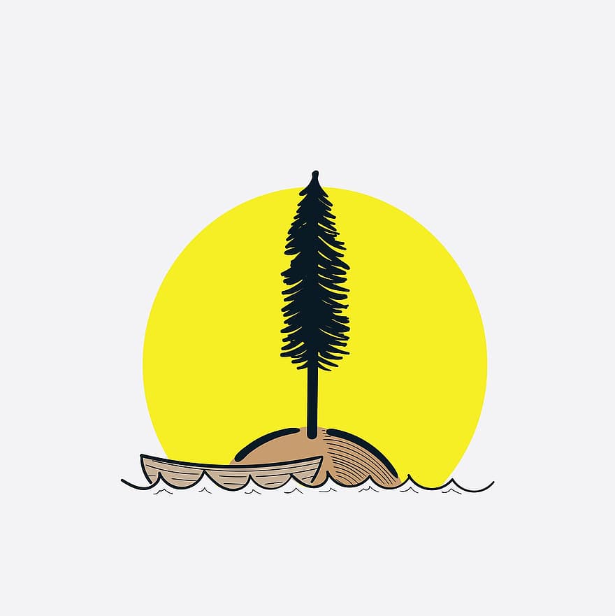 Sunset, Tree, Boat, Water, Lake, Row Boat, Wooden Boat, Sun, Pine Tree, Icon, Symbol