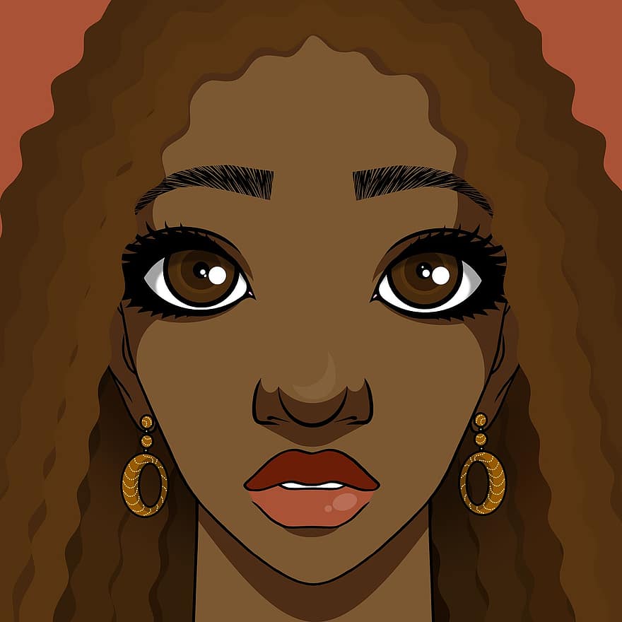 femeie, față, afro, piele neagra, Afro american, frumuseţe, bijuterii, cercei, frumos, atractiv, portret
