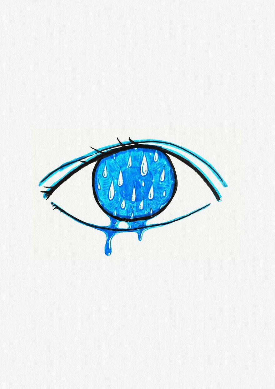 oczy, deszcz, płacz, smutek, niebieski