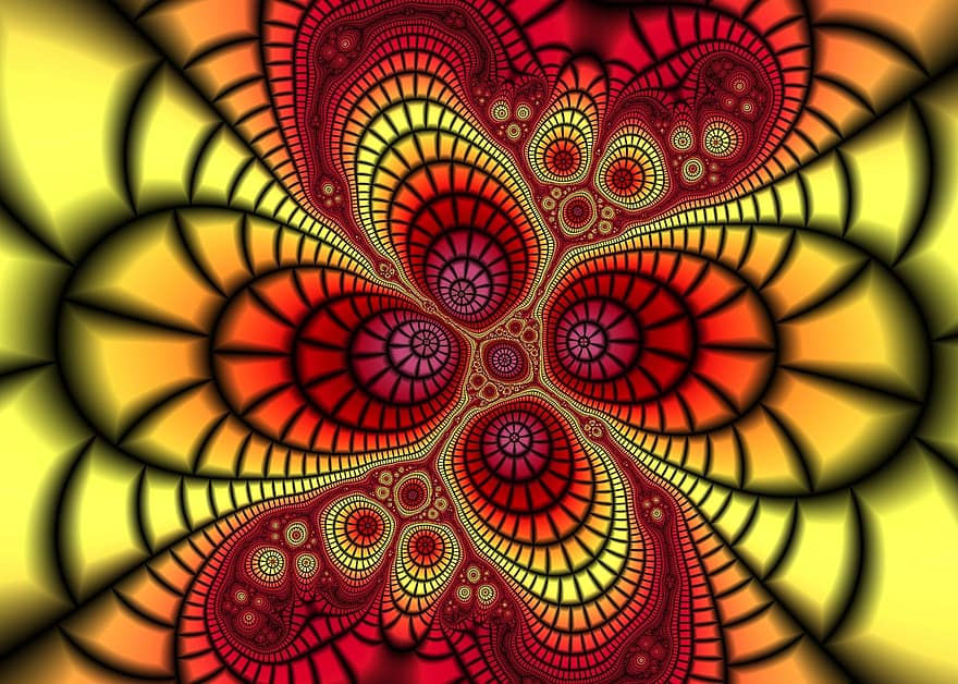 Fractal, Art, Artwork, Digital Art, Abstract, Colorful, Fantasy, Computer Graphic, Graphical Design, Yellow, Red