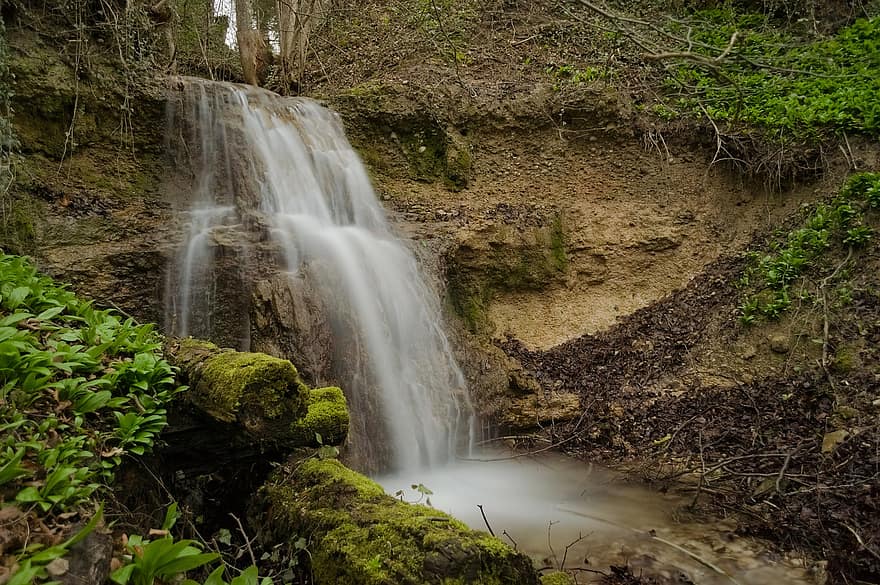 Waterfall, Forest, Bach, Nature, Water, Moss, Creek, Bear's Garlic, Long Exposure, Waters