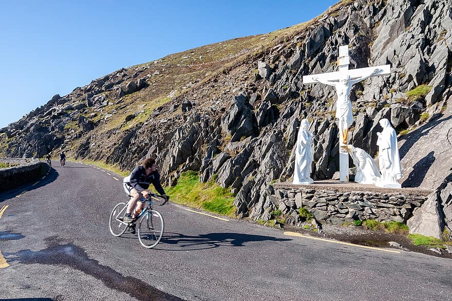 自転車、田舎、サイクリング、アイルランド、ケリー、風景、自然、屋外の、道路、男達、山