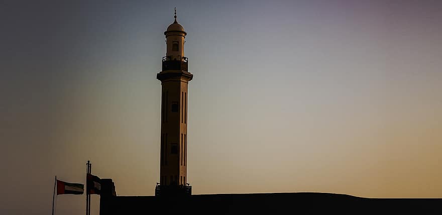 věž, budova, západ slunce, Pozadí, soumrak, Spojené arabské emiráty