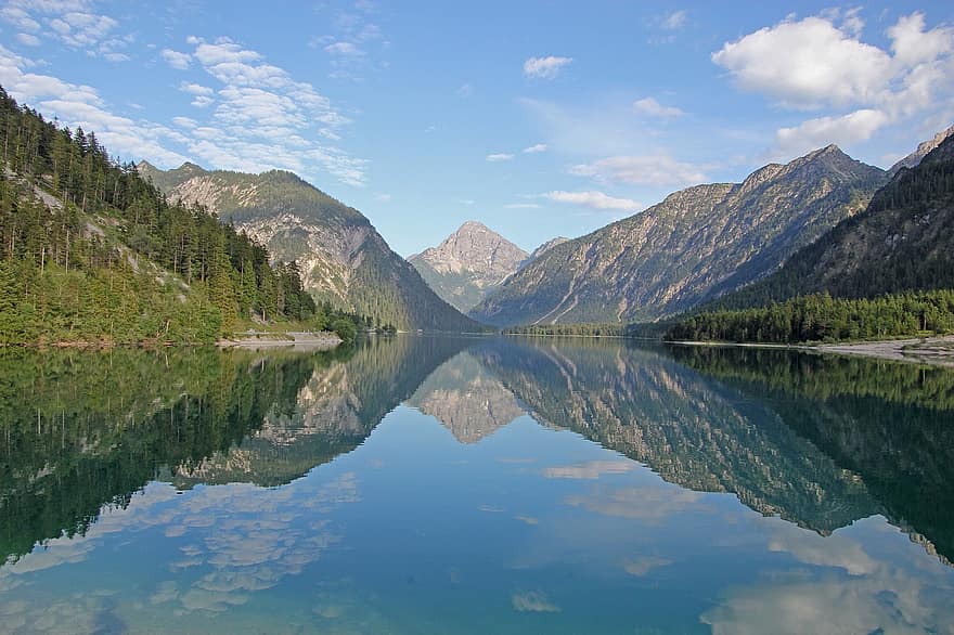 PLANSEE, Австрия, горы, высокогорный, Bergsee, озеро, воды, пейзаж, летом, каникулы, досуг