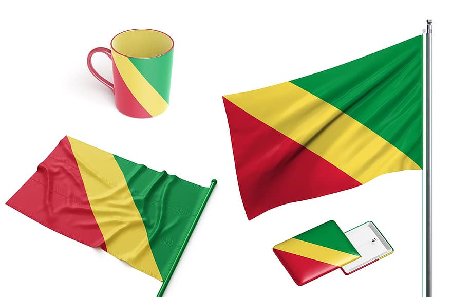 land, vlag, Congo, Congo-brazzaville, nationaal, natie, symbool