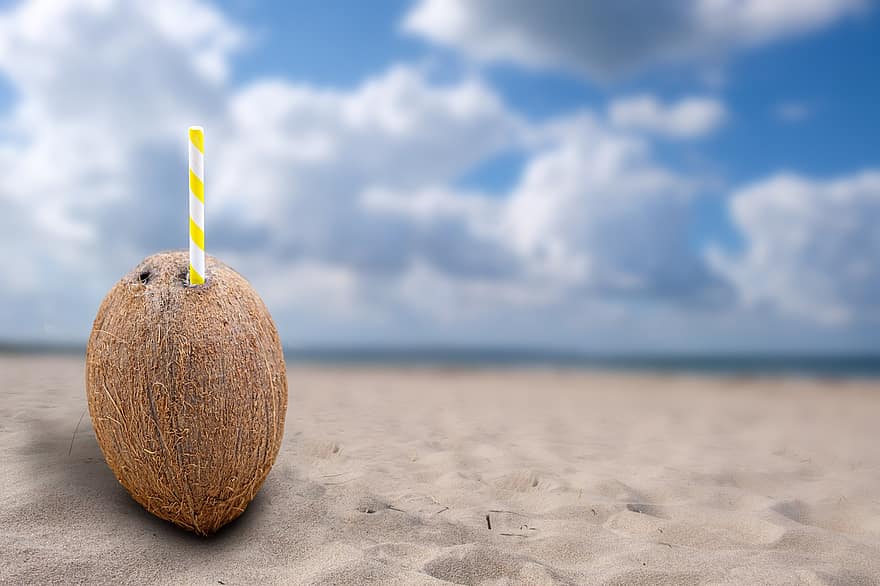 кокосов орех, освежаване, пясък, плаж, море, почивки, тропически