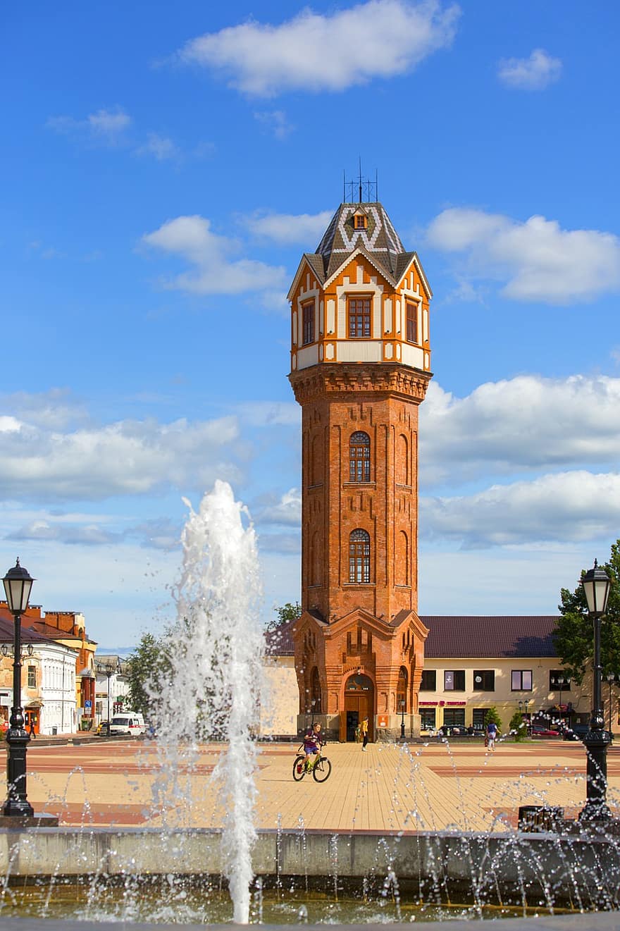 Tower, Russia, Town Square, City, Fountain, Old Russa, architecture, famous place, building exterior, built structure, history