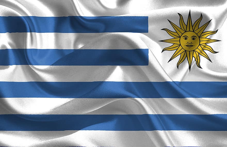 Uruguay, bandera, país, países, americano, símbolo, nación, nacional, azul claro y blanco, amarillo, Dom