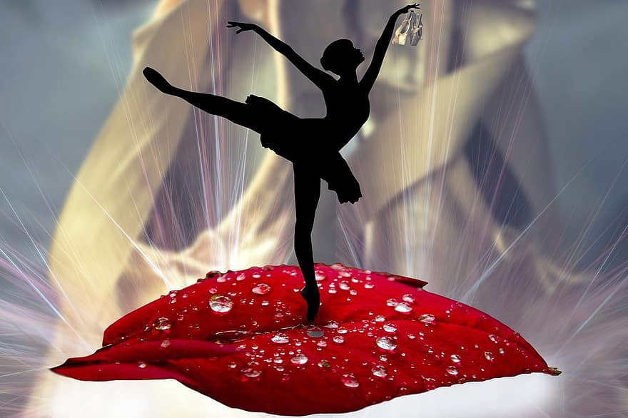 Ballerina, Blatt, Tanzen, Ballettschuhe, Fantastisch, Wassertropfen, Band, Textur, Hintergrund, Schatten, Bänder